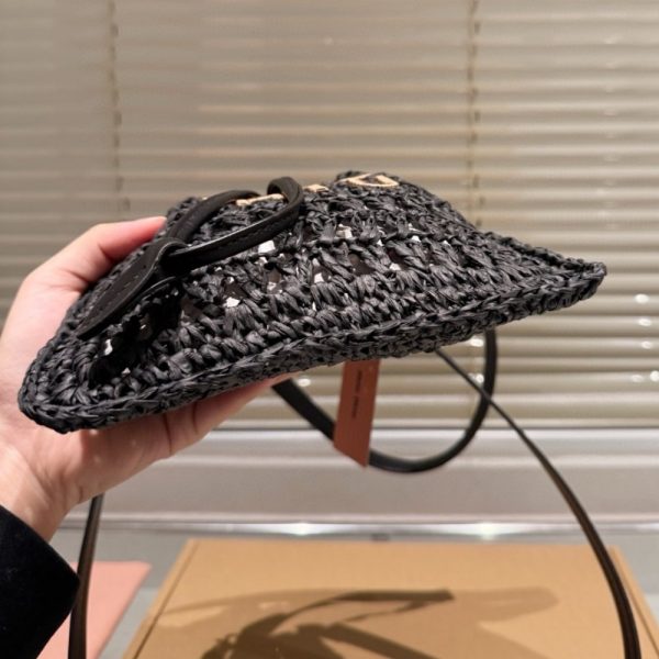 SUMMER SET: MIUMIU WOVEN FABRIC MINI BAG BLACK 22CM & RAFFIA EFFECT WOVEN FABRIC SLIDES BLACK