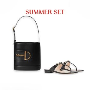 SUMMER SET: GUCCI 73 SMALL BUCKET BAG BLACK & THONG SANDAL WITH HORSEBIT BLACK