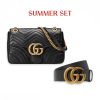 SUMMER SET: GUCCI MARMONT MEDIUM MATELASSÉ SHOULDER BAG & MAMON GG GOLD LOGO BELT