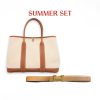 SUMMER SET: HERMES GARDEN PARTY 30 HANDBAG CANVAS ORANGE &  BELT TOGO SWIFT GOLD BUCKLE BROWN