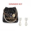 SUMMER SET: CHANEL 22 MINI HANDBAG CRYSTAL PEARLS BLACK & CC PEARL DROP EARRINGS