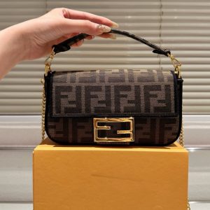 FENDI BAGUETTE MINI BROWN FF JACQUARD FABRIC BAG 20CM 8BS017A6V5F17U4