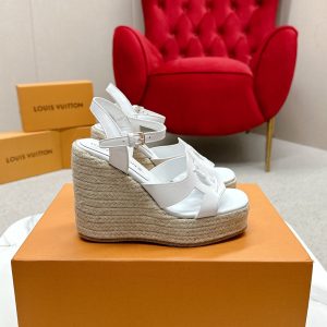 LOUIS VUIITON LV ISOLA WEDGE SANDAL WHITE 1ACI8O