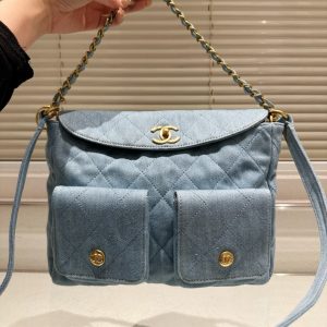 CHANEL LARGE SUPPLE TWINS HOBO BAG BLUE DENIM 28CM