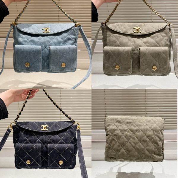 CHANEL LARGE SUPPLE TWINS HOBO BAG BLUE DENIM 28CM