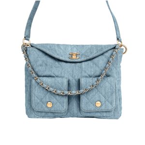 CHANEL LARGE SUPPLE TWINS HOBO BAG BLUE DENIM 28CM