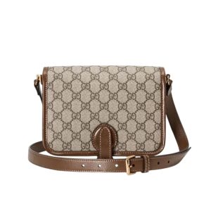 GUCCI GG SUPREME SHOULDER BAG INTERLOCKING G BROWN 20CM 671620 92TCG 8563