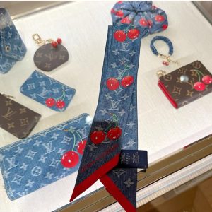 LOUIS VUITTON X TAKASHI MURAKAMI DENIM CERISE BANDEAU DENIM BLUE 120CM M96390