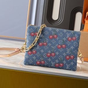 LOUIS VUITTON X TAKASHI MURAKAMI PM COUSSIN BAG DENIM MONOGRAM CHERRY BLUE 26CM M14978