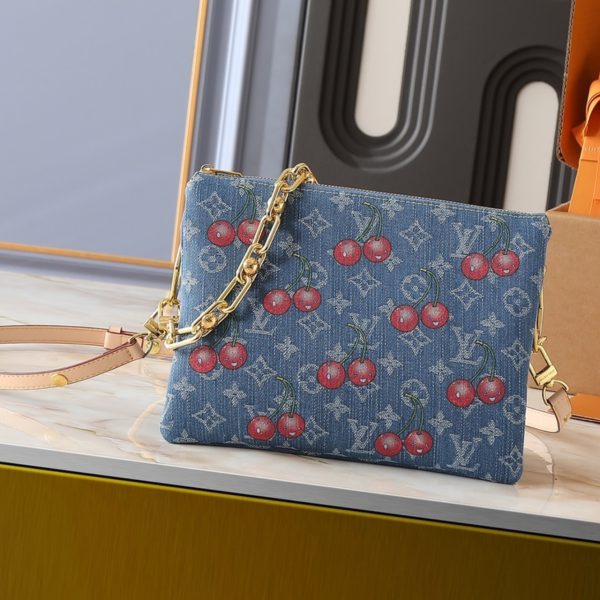 LOUIS VUITTON X TAKASHI MURAKAMI PM COUSSIN BAG DENIM MONOGRAM CHERRY BLUE 26CM M14978