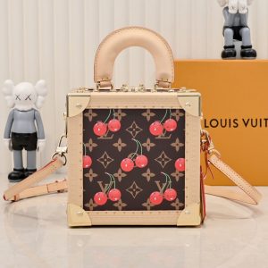 LOUIS VUITTON X TAKASHI MURAKAMI MINI SQUARE TRUNK CHERRY MONOGRAM BROWN 17CM M14040