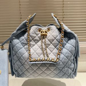 CHANEL 25 SMALL HANDBAG DENIM BLUE 35CM AS5293 B20603 U0475