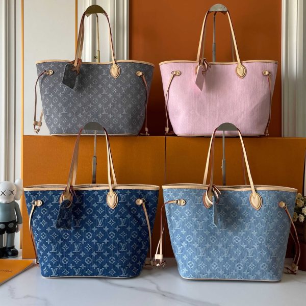 LOUIS VUITTON NEVERFULL MM BAG DENIM BLUE 32CM M13192