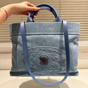 CHANEL PARIS BOOK TOTE TWO WAY SHOULDER BAG DENIM BLUE 35CM