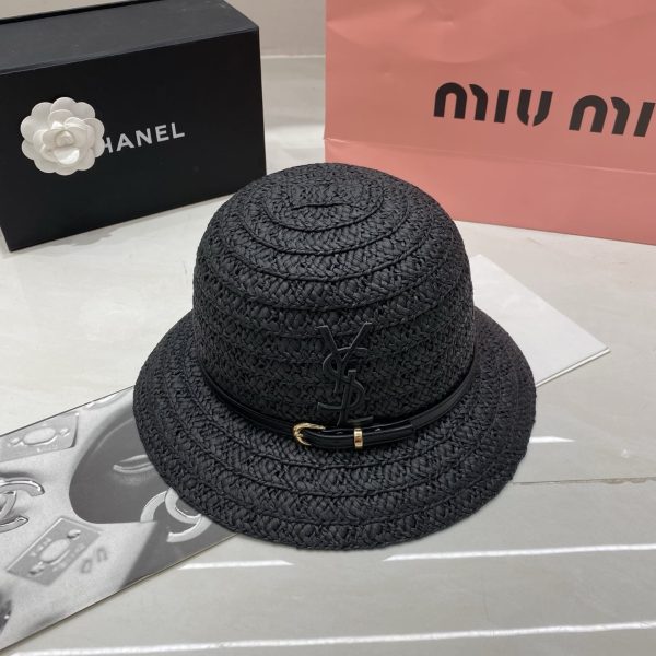 SUMMER SET: SAINT LAURENT ICARE IN RAFFIA BLACK 45CM & YSL RAFFIA BUCKET HAT BLACK