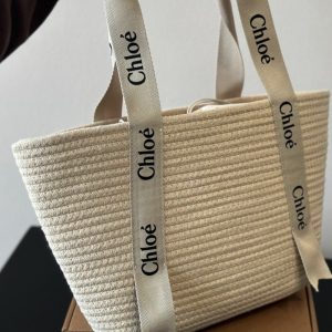 CHLOE LARGE WOODY BASKET BEIGE 35CM