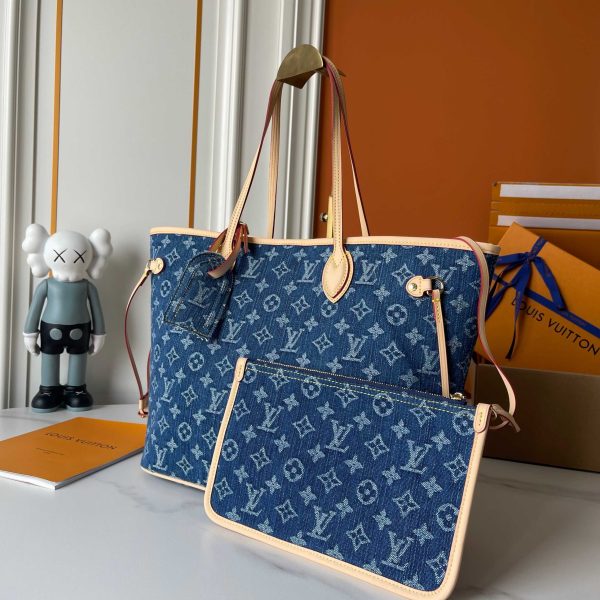 LOUIS VUITTON NEVERFULL MM BAG DENIM BLUE 32CM M13192