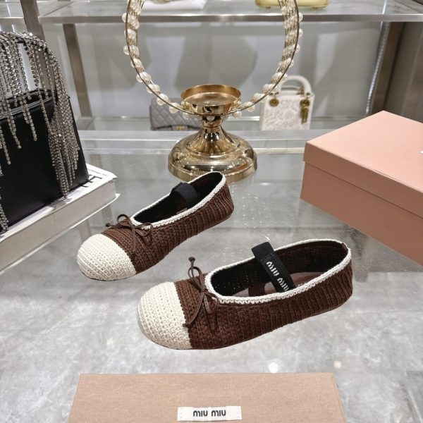 MIUMIU CROCHET KNIT BALLERINA SHOES COCOA IVORY 5F138E 2CQ2 F0CMS F 005