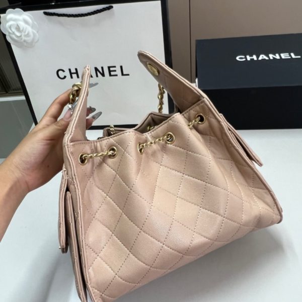 CHANEL 25 SMALL HANDBAG GRAINED AND GOLD TONE METAL BEIGE 25CM