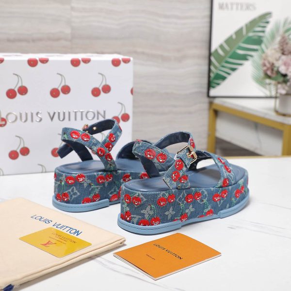 LOUIS VUITTON X TAKASHI MAYA PLATFORM SANDAL MONOGRAM CHERRY DENIM 1AHNYD
