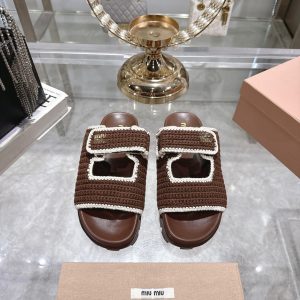 MIUMIU CROCHET KNIT SLIDES BROWN 5XX641 2CQ2 F0CMS F 010