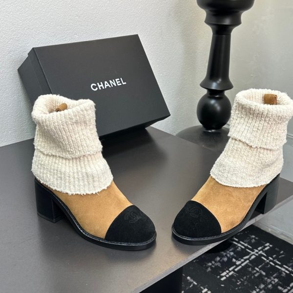 CHANEL KNIT BOOTS BEIGE G46038 B18433 NZZX3