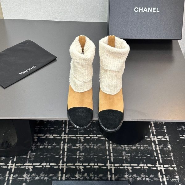 CHANEL KNIT BOOTS BEIGE G46038 B18433 NZZX3