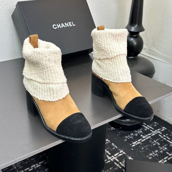 CHANEL KNIT BOOTS BEIGE G46038 B18433 NZZX3