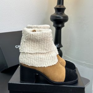 CHANEL KNIT BOOTS BEIGE G46038 B18433 NZZX3