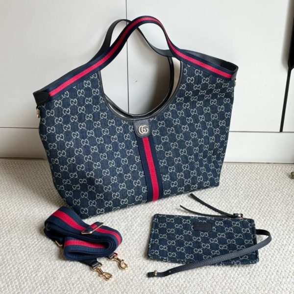 GUCCI GIGLIO LARGE TOTE BAG BLUE AND WHITE GG DENIM 60CM ‎853971 FAFFQ 8864