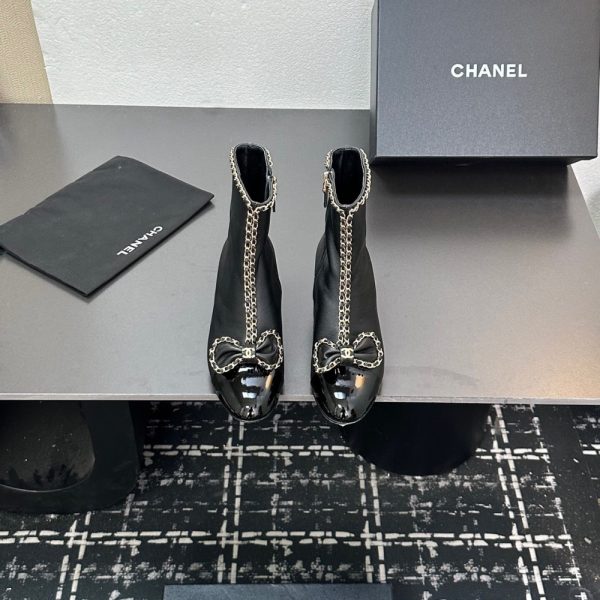 CHANEL RIBBON CHAIN BOOTS BLACK G45899 B17974 94305