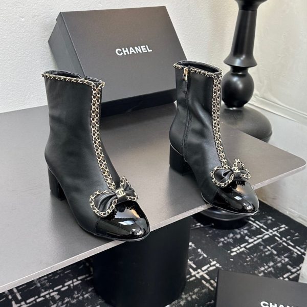 CHANEL RIBBON CHAIN BOOTS BLACK G45899 B17974 94305