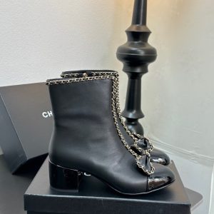 CHANEL RIBBON CHAIN BOOTS BLACK G45899 B17974 94305