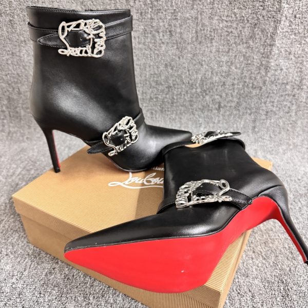 CHRISTIAN LOUBOUTIN GIDDYLINA 100 LEATHER ANKLE BOOTS BLACK P00992472