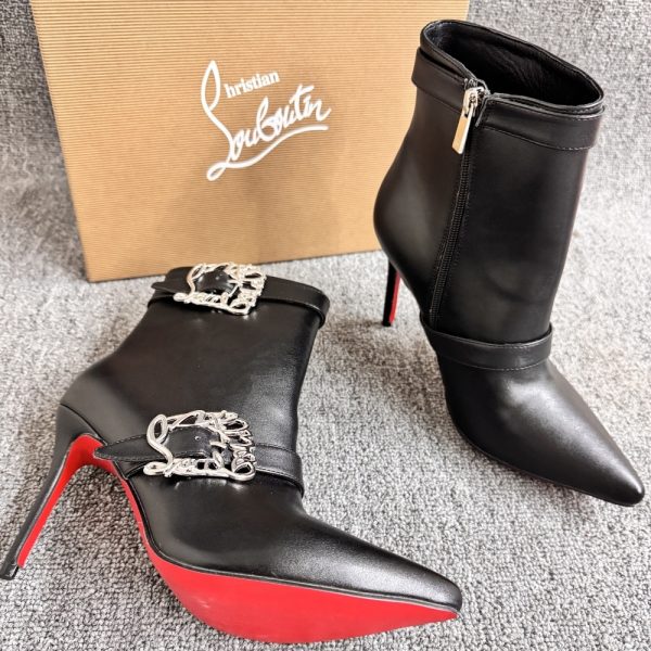 CHRISTIAN LOUBOUTIN GIDDYLINA 100 LEATHER ANKLE BOOTS BLACK P00992472