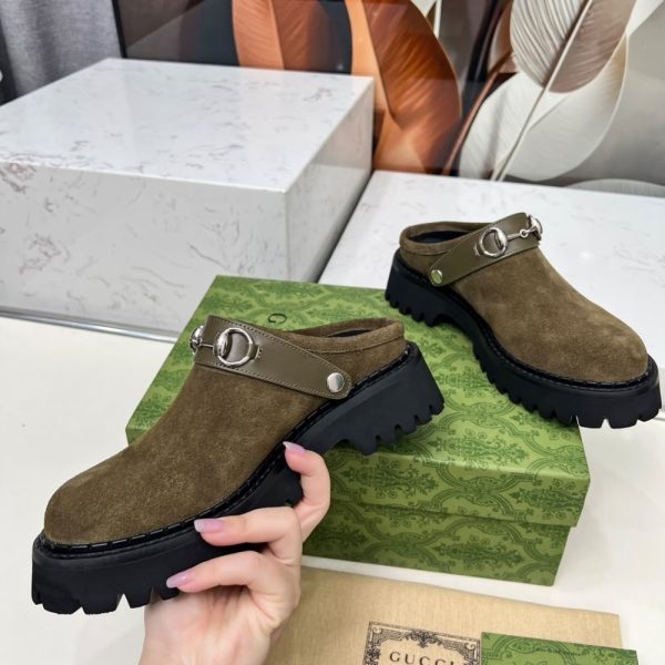 GUCCI WOMEN MULE WITH HORSEBIT DARK GREEN ‎835829 AAE3R 3037