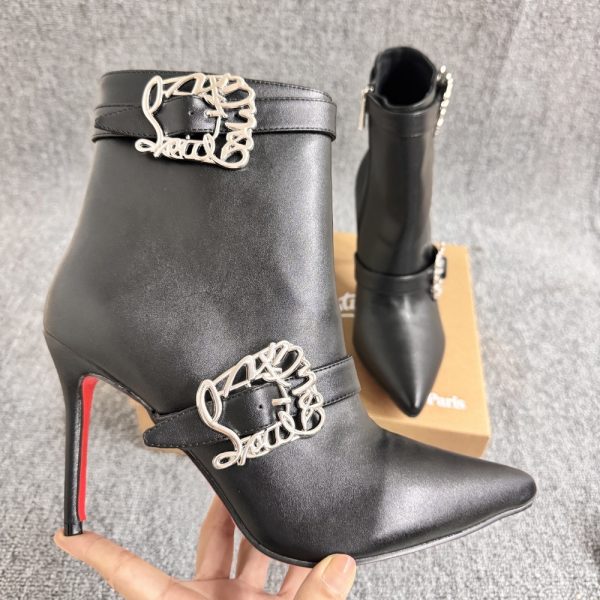 CHRISTIAN LOUBOUTIN GIDDYLINA 100 LEATHER ANKLE BOOTS BLACK P00992472