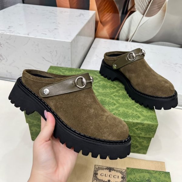 GUCCI WOMEN MULE WITH HORSEBIT DARK GREEN ‎835829 AAE3R 3037
