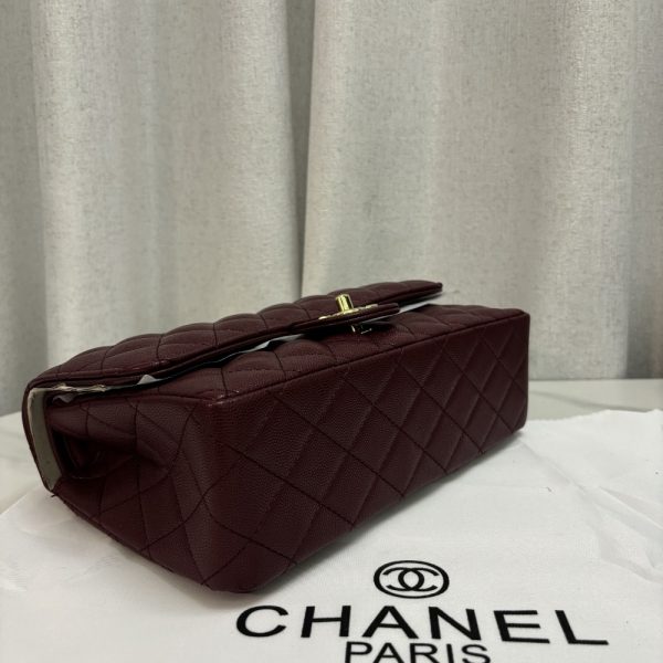 CHANEL MEDIUM CLASSIC DOUBLE FLAP BURGUNDY GOLD HARDWARE 25CM