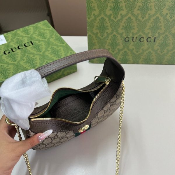 GUCCI OPHIDIA SMALL SHOULDER BAG BEIGE AND DARK BROWN GG FABRIC 22CM 838463 FAE0P 9746