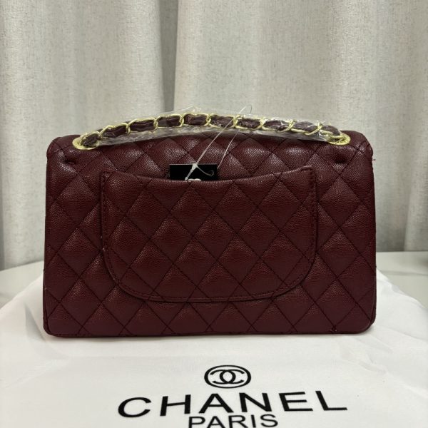 CHANEL MEDIUM CLASSIC DOUBLE FLAP BURGUNDY GOLD HARDWARE 25CM