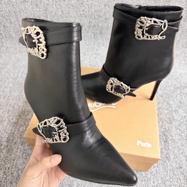 CHRISTIAN LOUBOUTIN GIDDYLINA 100 LEATHER ANKLE BOOTS BLACK P00992472