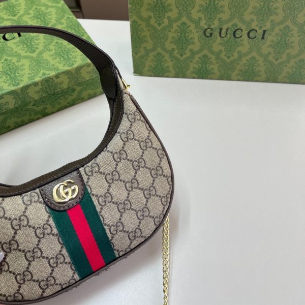 GUCCI OPHIDIA SMALL SHOULDER BAG BEIGE AND DARK BROWN GG FABRIC 22CM 838463 FAE0P 9746