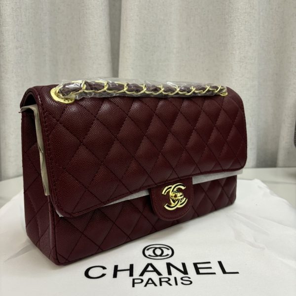 CHANEL MEDIUM CLASSIC DOUBLE FLAP BURGUNDY GOLD HARDWARE 25CM