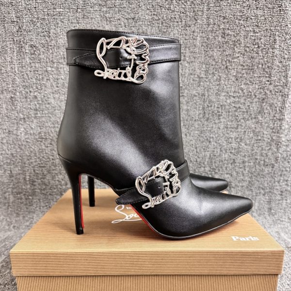 CHRISTIAN LOUBOUTIN GIDDYLINA 100 LEATHER ANKLE BOOTS BLACK P00992472