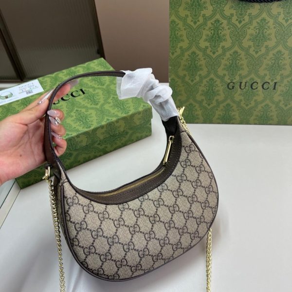GUCCI OPHIDIA SMALL SHOULDER BAG BEIGE AND DARK BROWN GG FABRIC 22CM 838463 FAE0P 9746