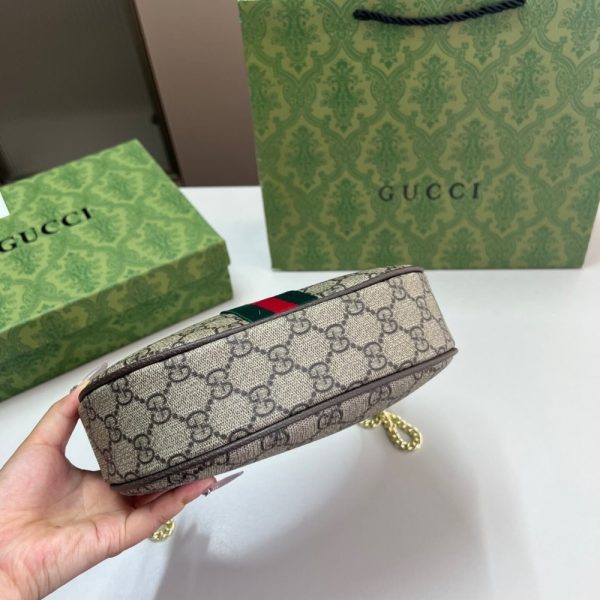 GUCCI OPHIDIA SMALL SHOULDER BAG BEIGE AND DARK BROWN GG FABRIC 22CM 838463 FAE0P 9746
