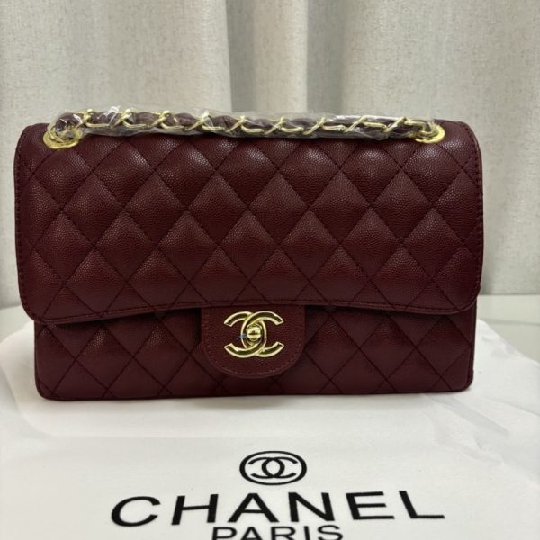 CHANEL MEDIUM CLASSIC DOUBLE FLAP BURGUNDY GOLD HARDWARE 25CM