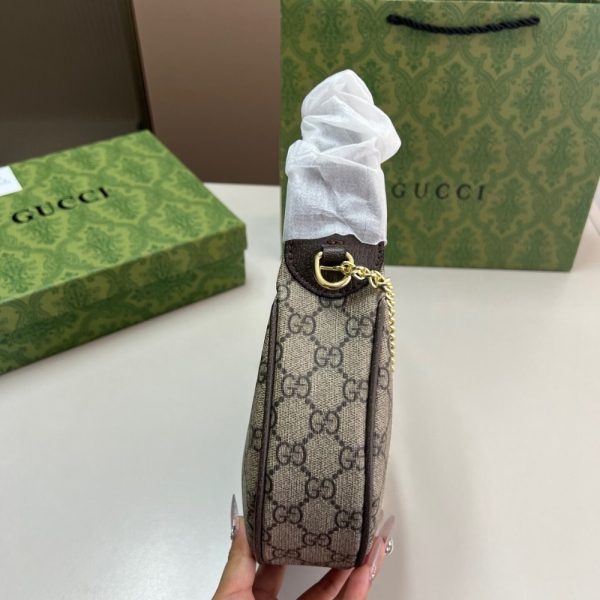 GUCCI OPHIDIA SMALL SHOULDER BAG BEIGE AND DARK BROWN GG FABRIC 22CM 838463 FAE0P 9746