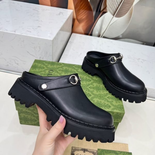 GUCCI WOMEN MULE WITH HORSEBIT BLACK LEATHER ‎835829 AADCW 1000